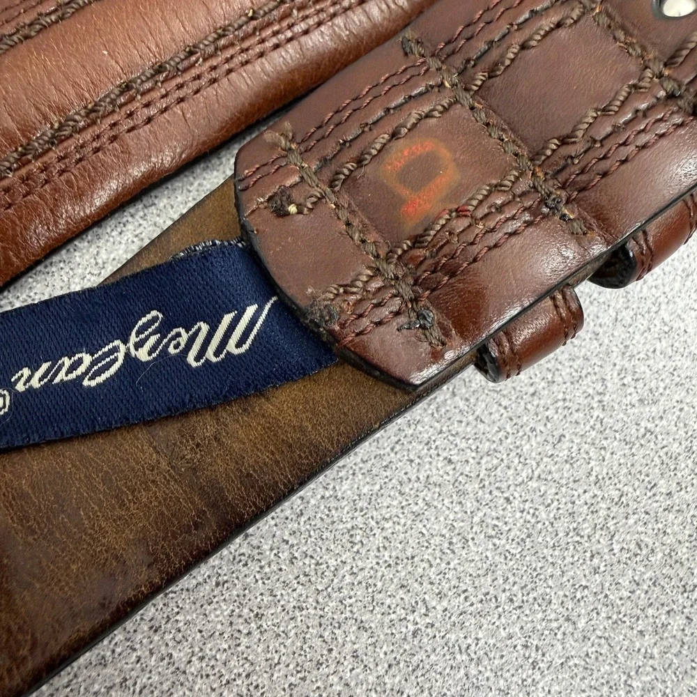 Mezlan Belt Mens Medium Brown Leather Dress Stitched Silver Buckle Made in Spain